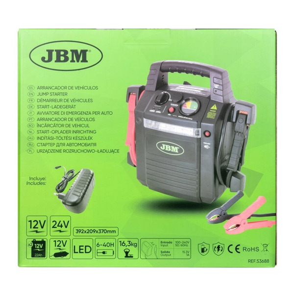 Arrancador de Baterías Max. 3000A/1500A · 12V/24V · 230V · Batería Interna 22Ah (5)