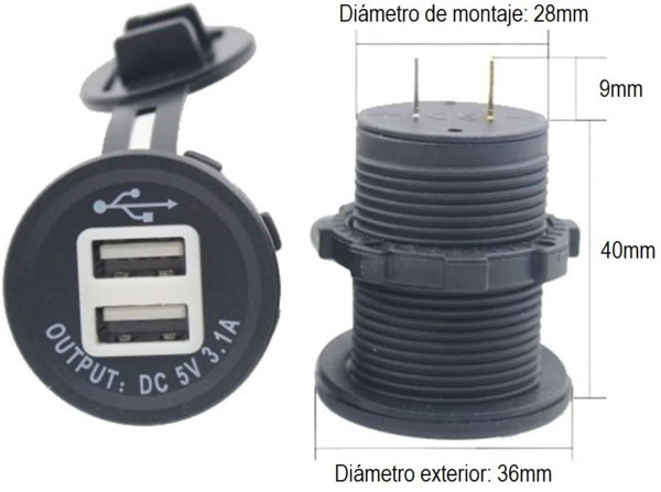 Base de Enchufe 2xUSB para Encastrar · 12/24V 3,1A · Interior/Exterior (2)