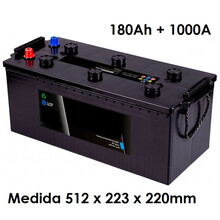 Batería 12V 180Ah Arranque 1000A -/+ · Medida 512x223x220mm