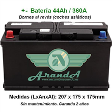 Batería 12V 44Ah Arranque 360A +/- (Asiáticos)