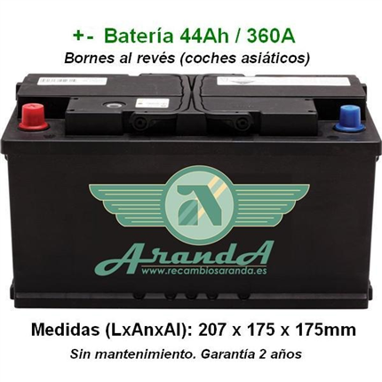 Batería 12V 44Ah Arranque 360A +/- Asiáticos
