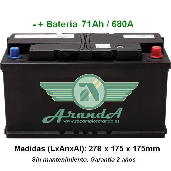 Batería 12V 74Ah Arranque 680A -/+