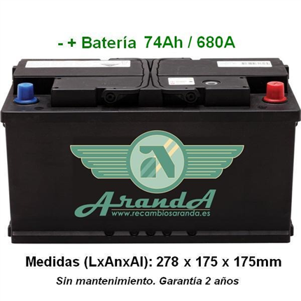 Batería 12V 74Ah Arranque 680A -/+