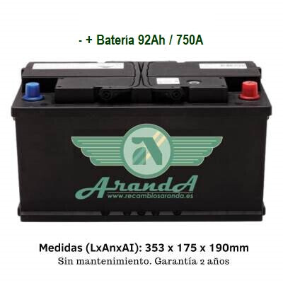 Batería 12V 92Ah Arranque 750A -/+ · BMW · Mercedes · Audi · Industriales