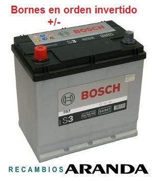 S3017 Batería Bosch 12V 45Ah 300A +/- Vehículos Asiáticos (Bornes cambiados)