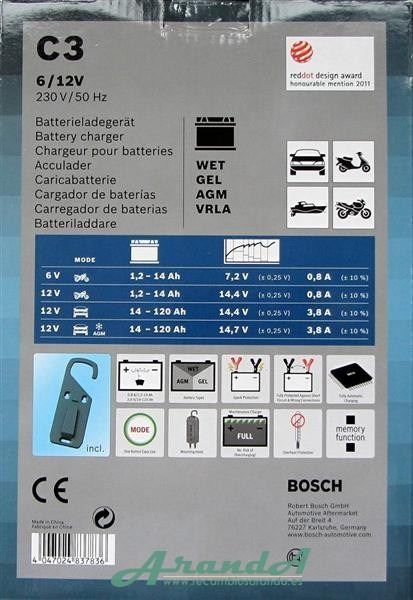 C3 Bosch Cargador de Baterías 6 y 12V Coche y Moto (AGM, GEL, EFB...) (5)