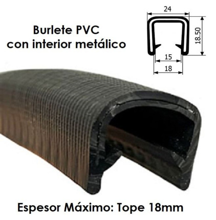 BP049 · 24x18,5mm Burlete Flexible Pvc · Interior metálico · Máximo Espesor