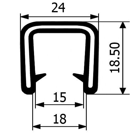 BP049 · 24x18,5mm Burlete Flexible Pvc · Interior metálico · Máximo Espesor (1)