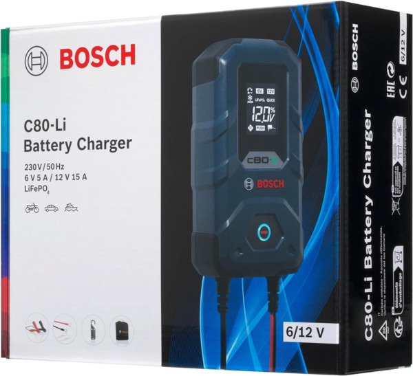C80-Li Bosch Cargador de Baterías 6/12V · Litio LiFePO4 · 5A (1)