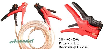 Cables y Pinzas con Luz para Arranque de Baterías. Reforzadas