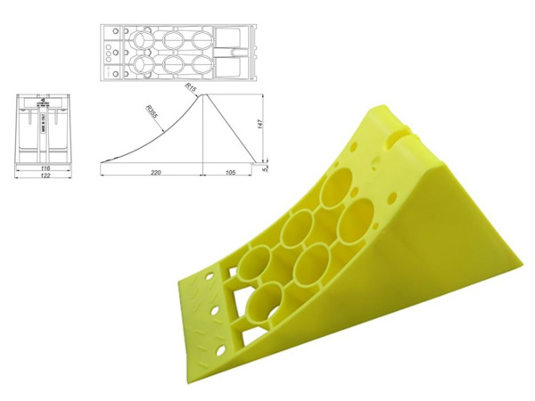 Calzo Rueda Plástico Amarillo 335x122x147 Din 76051