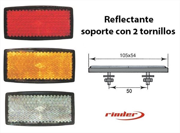 Catadióptrico 105x54mm · Marco negro. Soporte a 2 tornillos · Rojo/Ámbar/Blanco