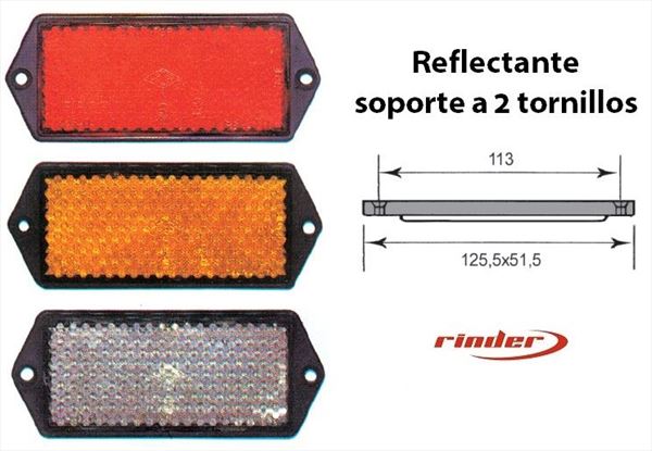 Catadióptrico 125,5x51,5mm · Marco negro. Soporte a 2 tornillos · Rojo/Ámbar/Blanco