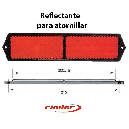 Catadióptrico 210x45mm · Marco negro. Soporte a 2 tornillos · Rojo/Ámbar/Blanco (1)