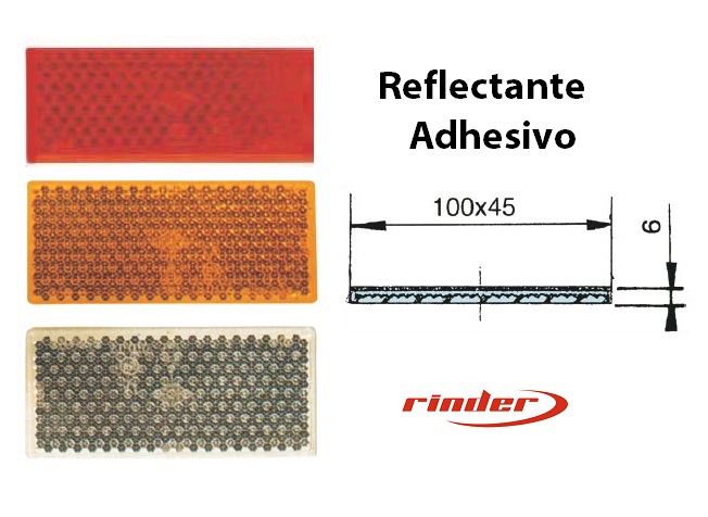 Catadióptrico adhesivo 100x45mm · Homologado · Rojo/Ámbar/Blanco
