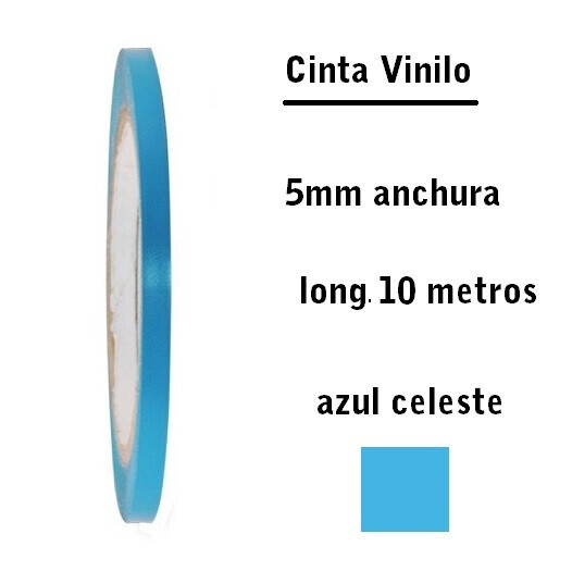 CV027 · Cinta Vinilo 5mm Color Azul Celeste · Rollo de 10 metros