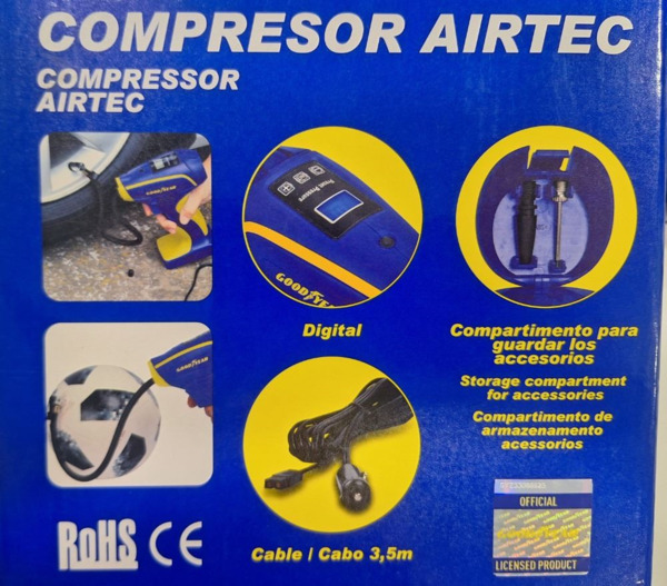 Compresor AirTec Goodyear 120 PSI 12V  8,3Bar + Adaptadores (3)