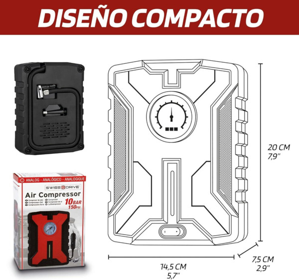 Compresor de Aire Analógico 10bar 150psi · Portátil (4)