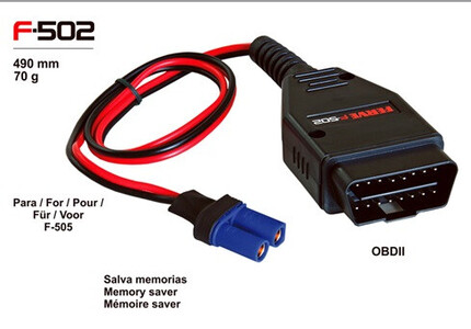 F-502 · Salvamemorias OBD II para uso con Arrancador de Batería Portátil F505