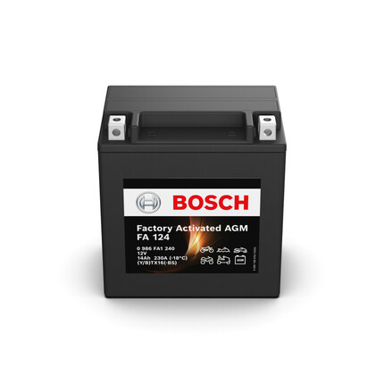 FA124 Bosch Batería AGM Moto 14Ah 230A 12V · YTX16-1