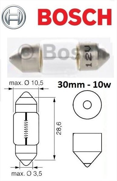 Festoon T10W Bosch Lámpara 12V 10W (Plafón Corto)