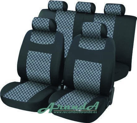 Juego Fundas Asiento. Diseño Avignon ajedrez. Negro+Gris (1)