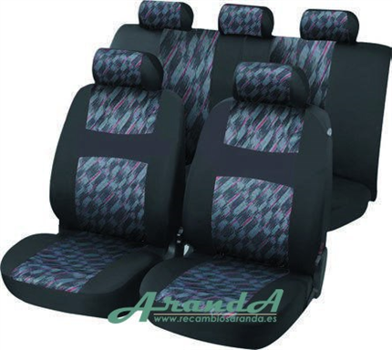 Juego Fundas Asiento. Diseño Avignon ajedrez. Negro+Color