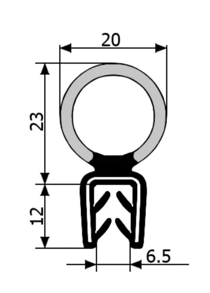 GM023 · 35x20mm Goma Estanqueidad Frontal · Caucho EPDM (1)