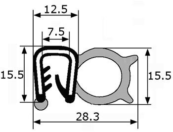 GP018 · 28,3x15,5mm Goma Estanqueidad Puerta Lateral · Caucho EPDM (1)