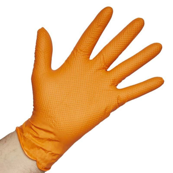 Guantes Nitrilo Diamantado Naranja · Reutilizables · Caja 50 uds (8)