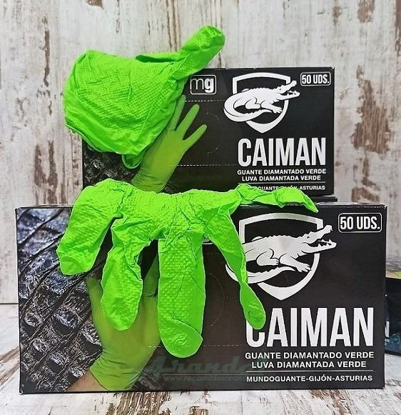 Guantes Nitrilo Diamantado Verde · Reutilizables · Caja 50 uds