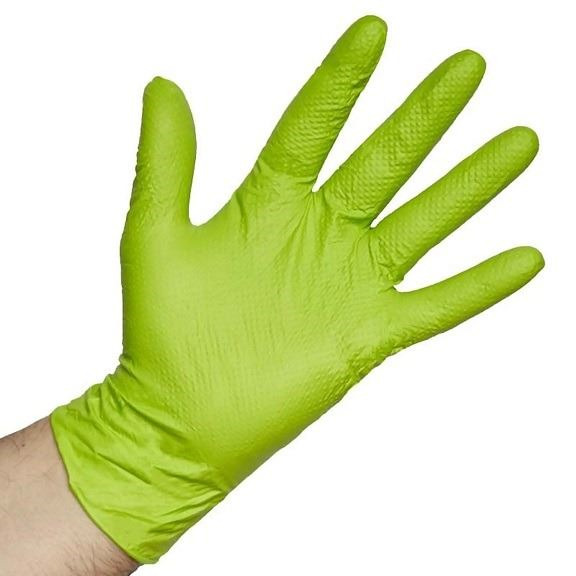 Guantes Nitrilo Diamantado Verde · Reutilizables · Caja 50 uds