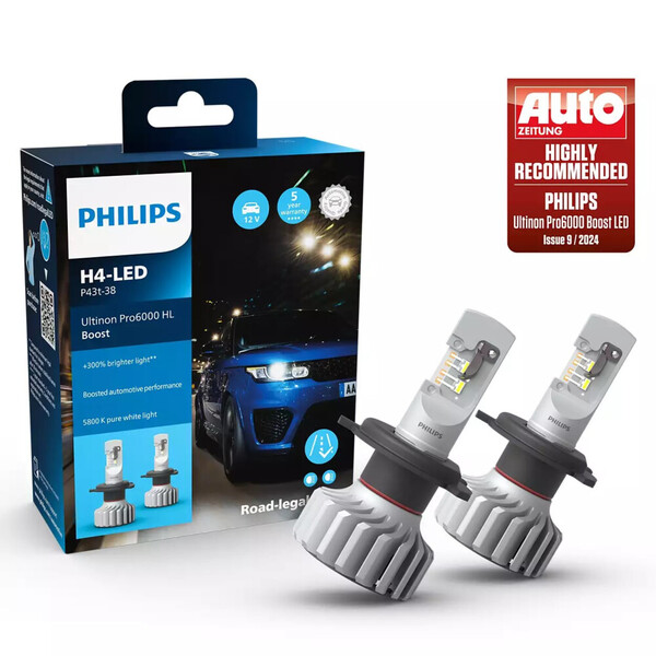 H4 Philips Ultinon PRO 6000 Boost · Luz LED