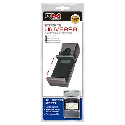 Soporte Teléfono Móvil RM Connect · Colocación al Volante · Por Pinza · Universal