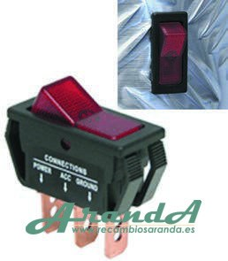 Interruptor Rojo On/Off rectangular 12V 20A