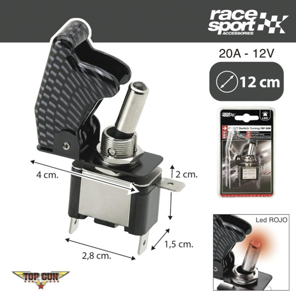 Interruptor Tuning "Top - Gun" 12V 20A On/Off RaceSport · Carbono (1)