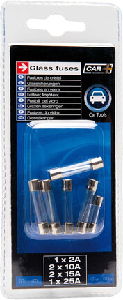 Juego 6 Fusibles de Vidrio Car+ · Amperajes variados