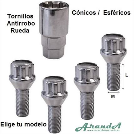 Juego de tornillos antirrobo para llantas. 4 tornillos antirrobo con llave