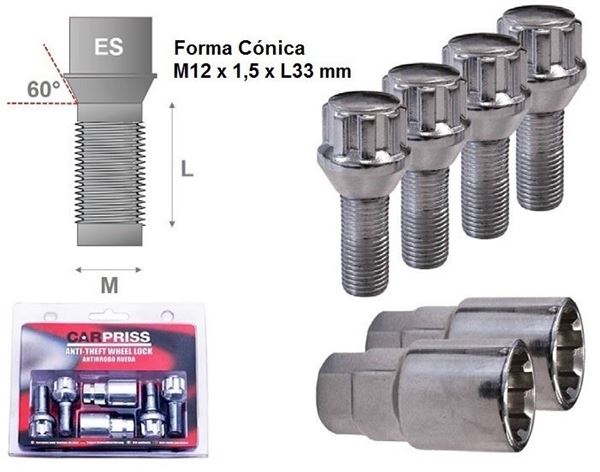 Juego de Tornillos Antirrobo de rueda. Formas y métricas (1)