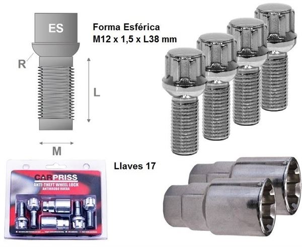 Juego de Tornillos Antirrobo de rueda. Formas y métricas (1)