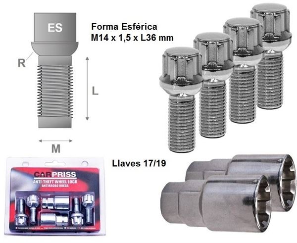 Juego de Tornillos Antirrobo de rueda. Formas y métricas (1)