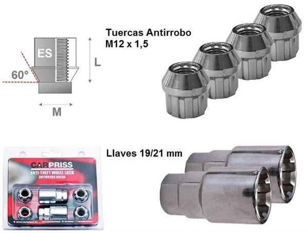 Juego de Tuercas Antirrobo de rueda. Formas y métricas (1)