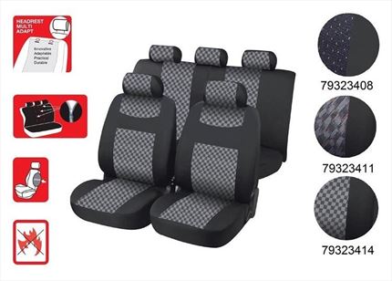 Juego Fundas Asiento. Diseño Avignon ajedrez. Negro+Gris