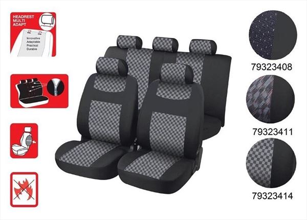 Juego Fundas Asiento. Diseño Avignon ajedrez. Negro+Gris