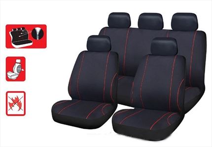Juego Fundas Asiento. Diseño Nantes. Negro con hilo rojo