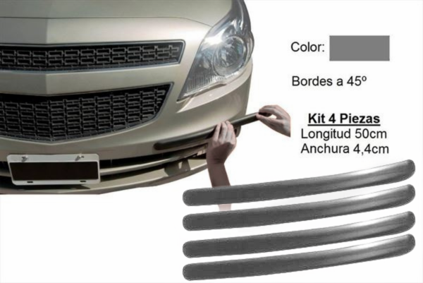 Kit 4 Protectores Adhesivos de Paragolpes 44x5mm · Color Gris · Longitud 50cm