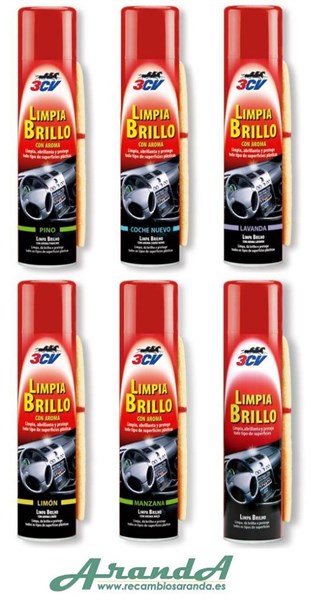 3CV Limpia Brillo Interiores + Gamuza. Varios Aromas · Spray 520ml