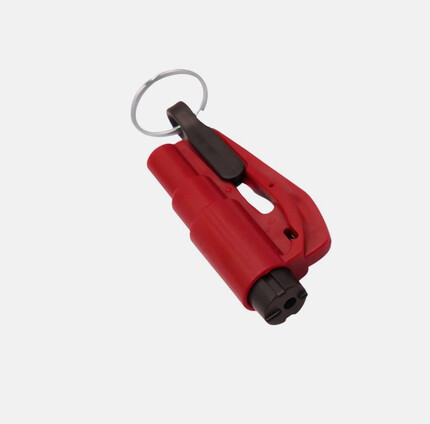 Llavero con rompe lunas y cortador de cinturones de seguridad · Rojo