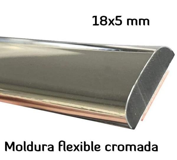 MA026 · 18x5mm Moldura adhesiva Cromada · Flexible y brillante
