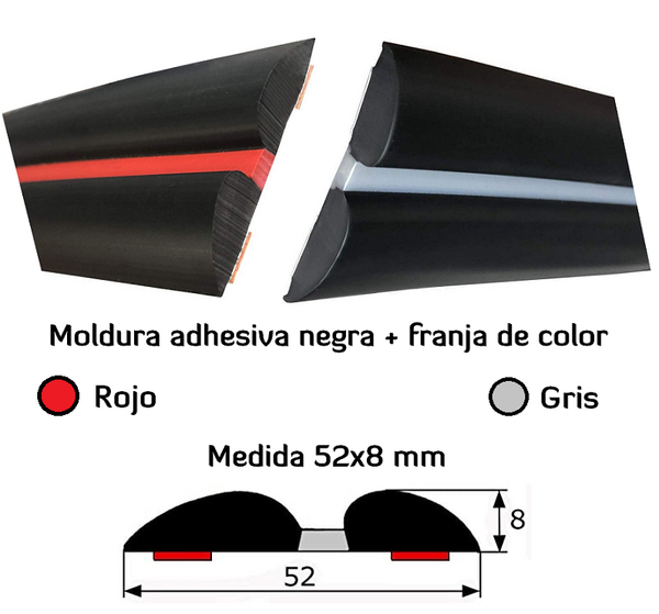 MA030/1 · 52x8 Moldura Adhesiva Negra + Franja de Color · Clásicos Opel
